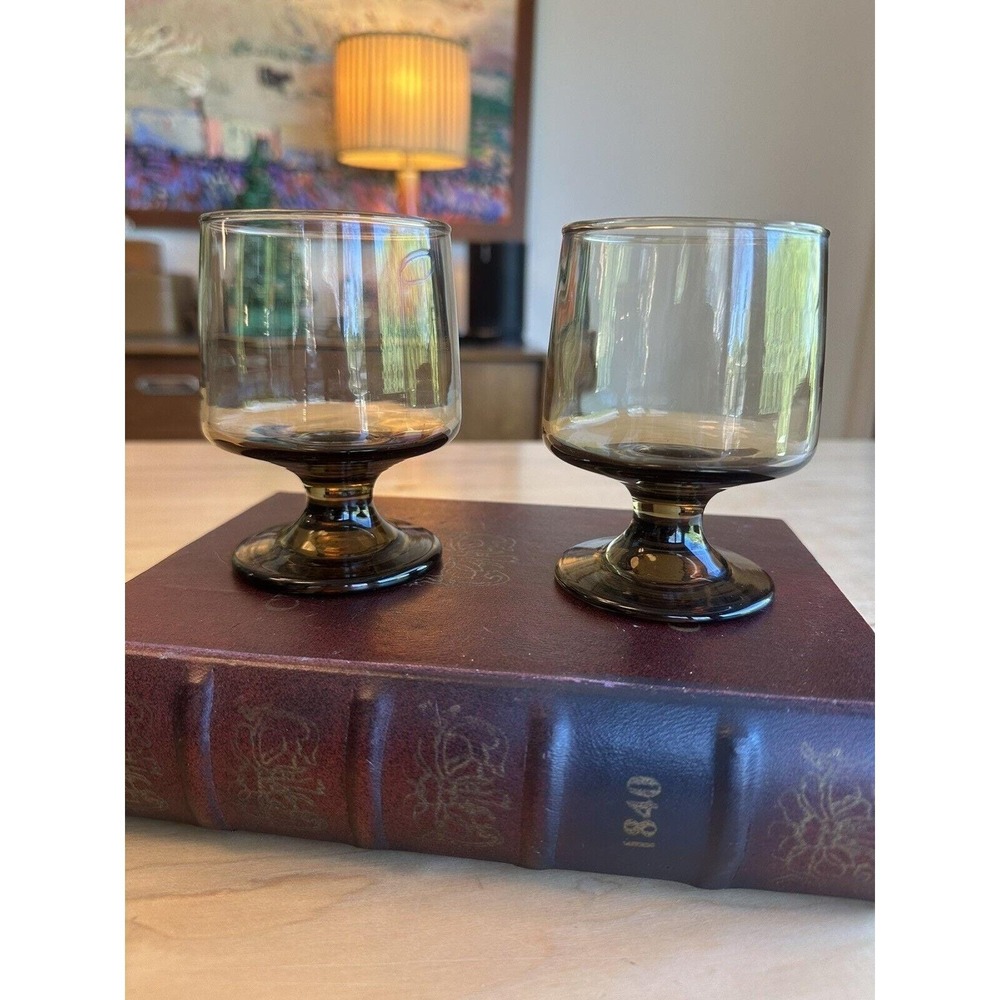 Vintage Libby Tawny Brown Stemmed Accent/Wine Glasses Set Of 2 Mid Century Retro